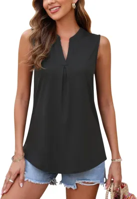 AUSELILY Womens 2025 Summer Tank Tops Causal Ladies V Neck Sleeveless Loose Pleated Shirts Blouse