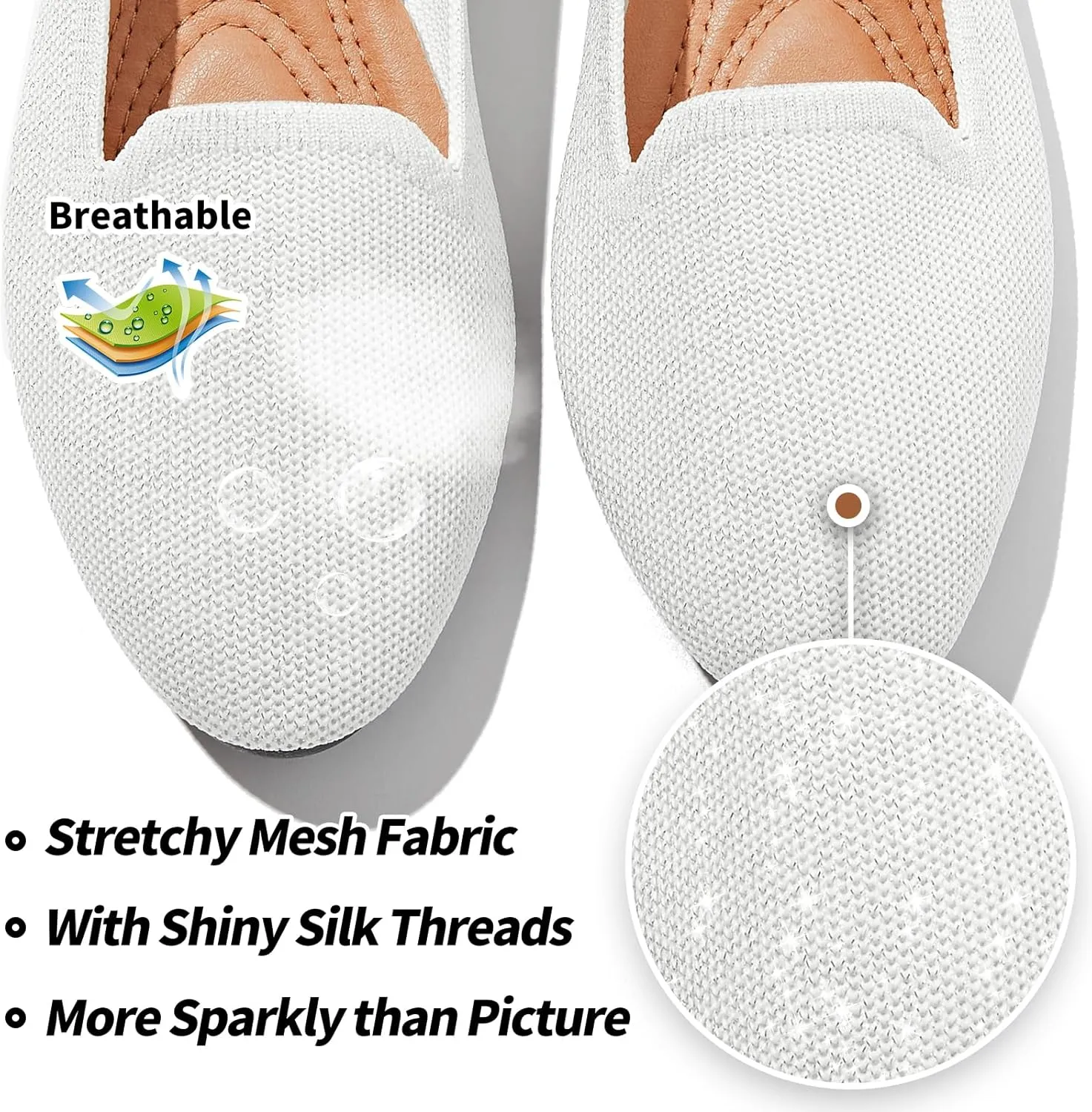 BABUDOG Women's Sparkly Flats Shoes Shiny Mesh Loafers Shoes Soft Memory Foam Flats