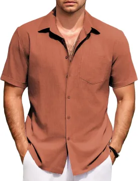 COOFANDY Mens Short Sleeve Button Down Shirts 100% Cotton Beach Style Textured Shirts