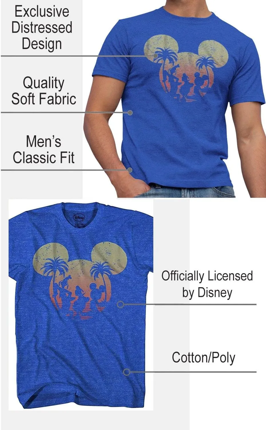 Disney Mickey Mouse Donald Duck Goofy Sunset Adult Mens Graphic T-Shirt