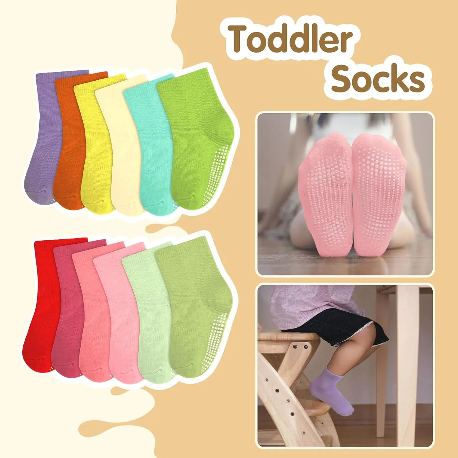 HYCLES Non-Slip Toddler Socks, Girl Grip Socks for 1-10 Years Kids Girls Boys Toddler Sock with Grippers