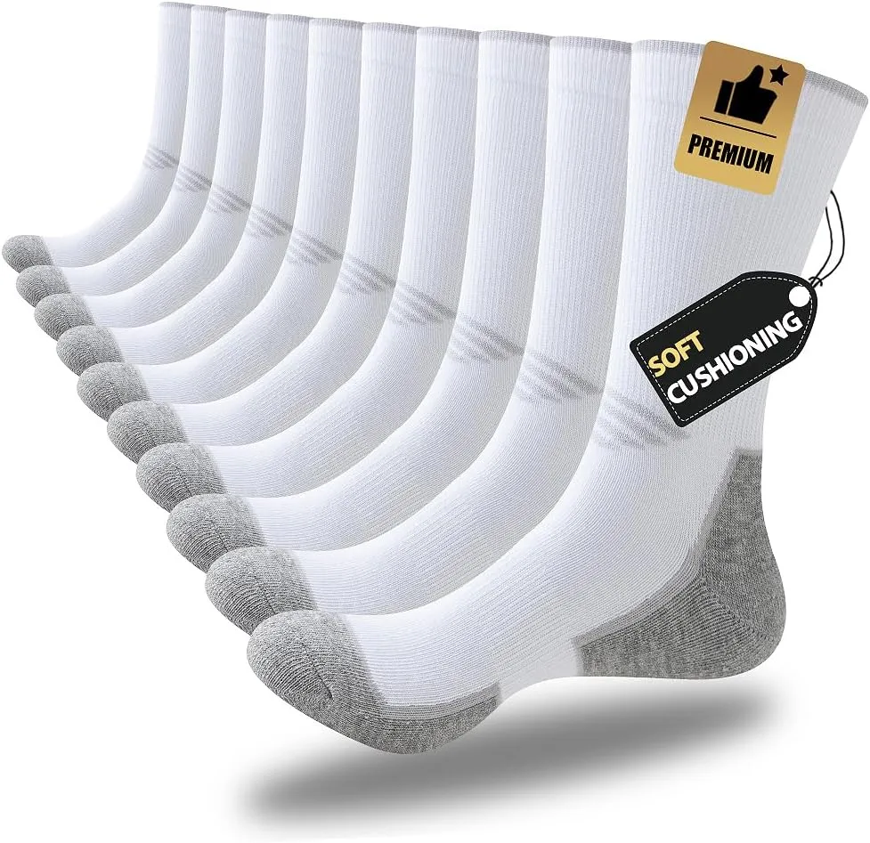 JOYN??E 5 Pairs Mens Lightweight Athletic Crew Socks Cushioned Breathable Long Socks for Sports Running,Sock Size:10-13