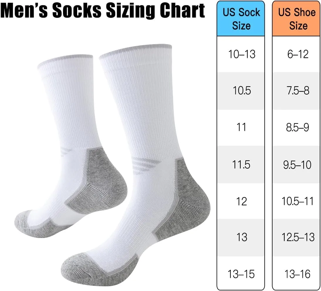 JOYN??E 5 Pairs Mens Lightweight Athletic Crew Socks Cushioned Breathable Long Socks for Sports Running,Sock Size:10-13
