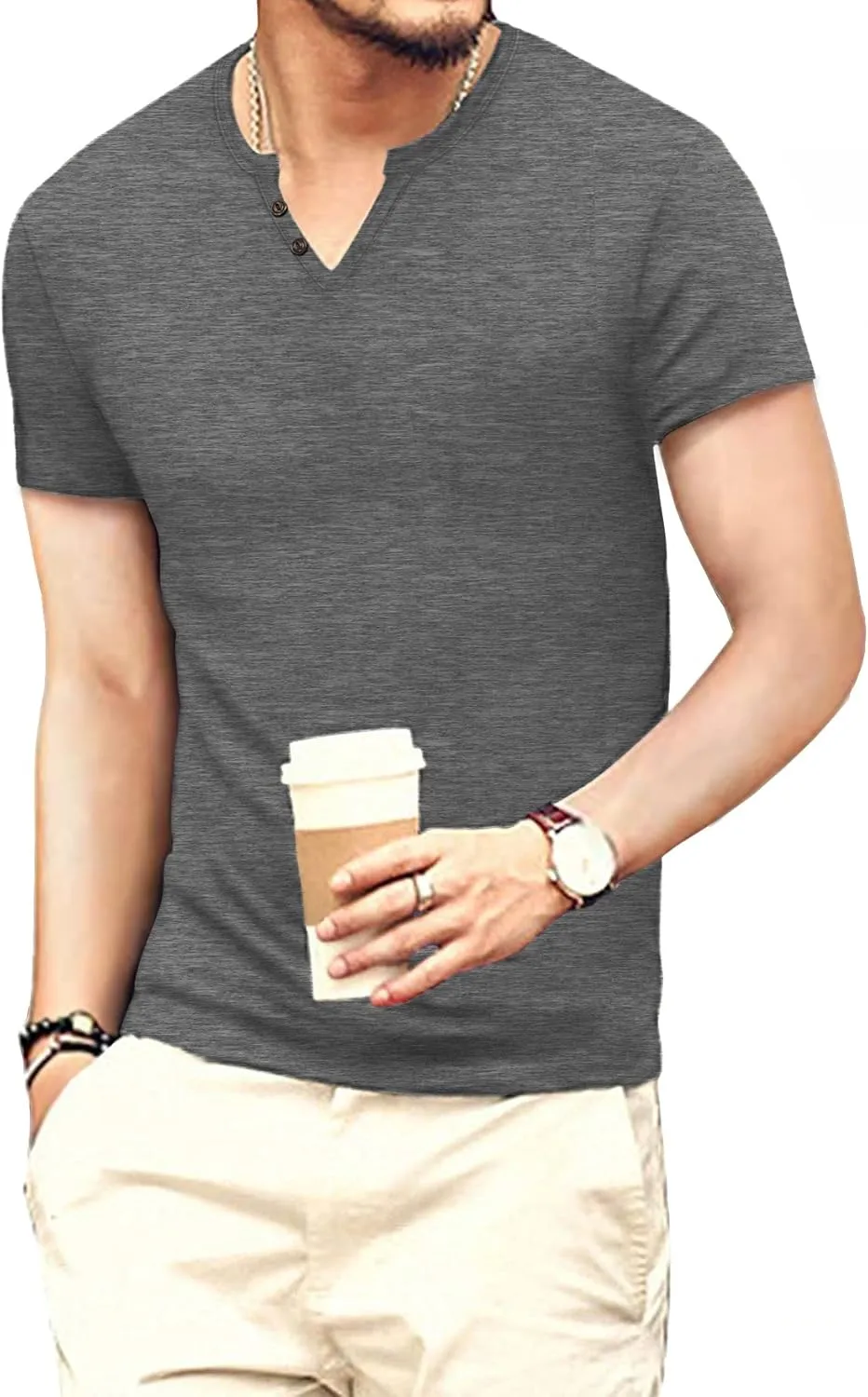 Men's Casual Slim Fit Basic Henley Short/Long Sleeve Fashion T-Shirt