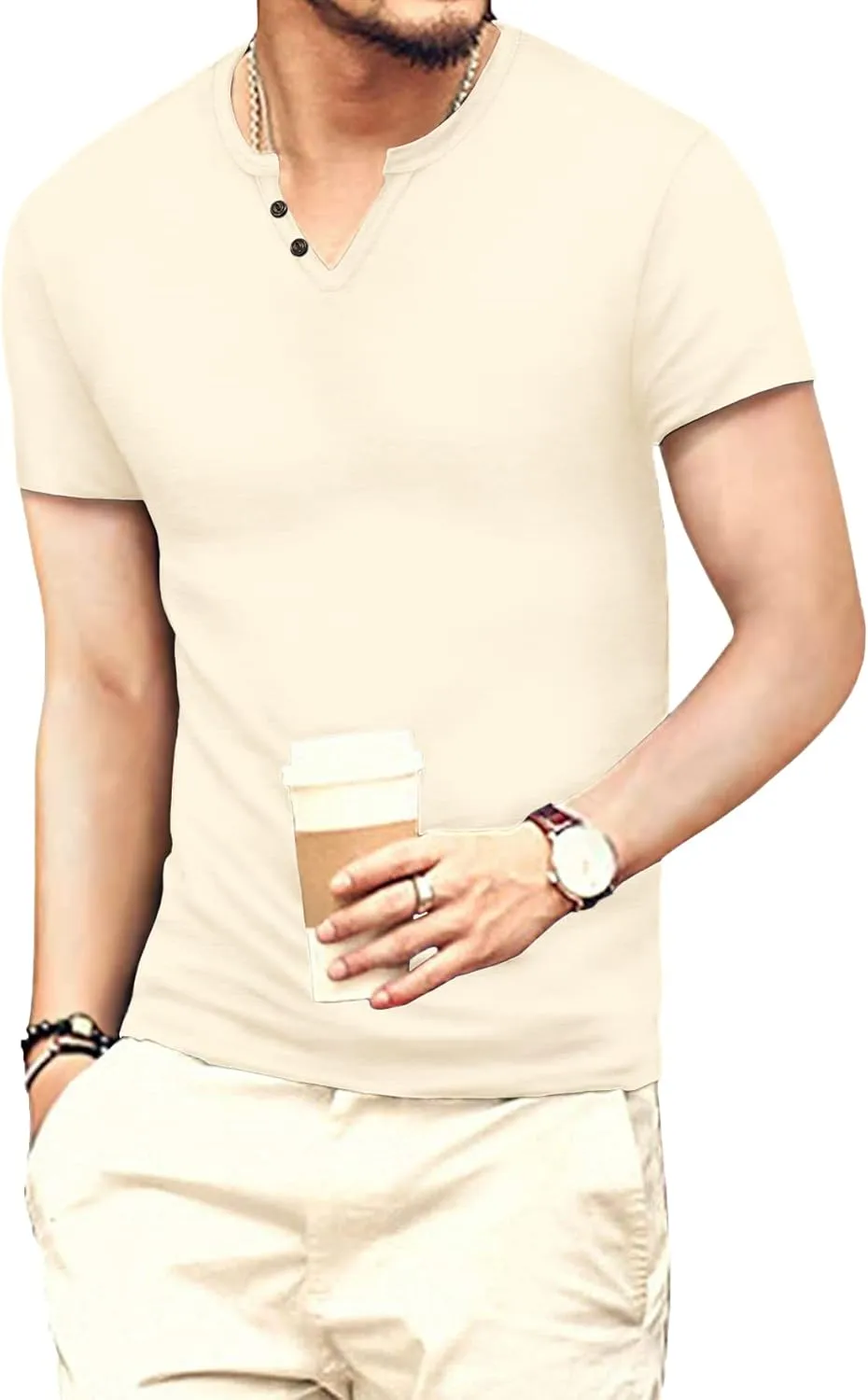 Men's Casual Slim Fit Basic Henley Short/Long Sleeve Fashion T-Shirt