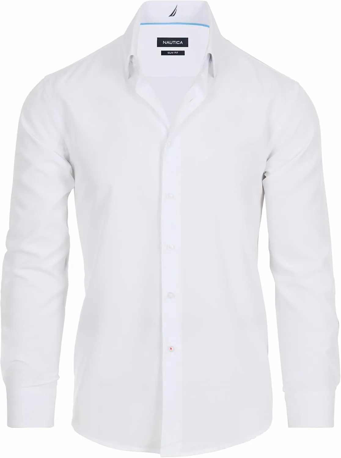 Nautica Slim Fit Mens Dress Shirts Long Sleeve Performance Polyester Fabric Wrinkle Free 4-Way Stretch