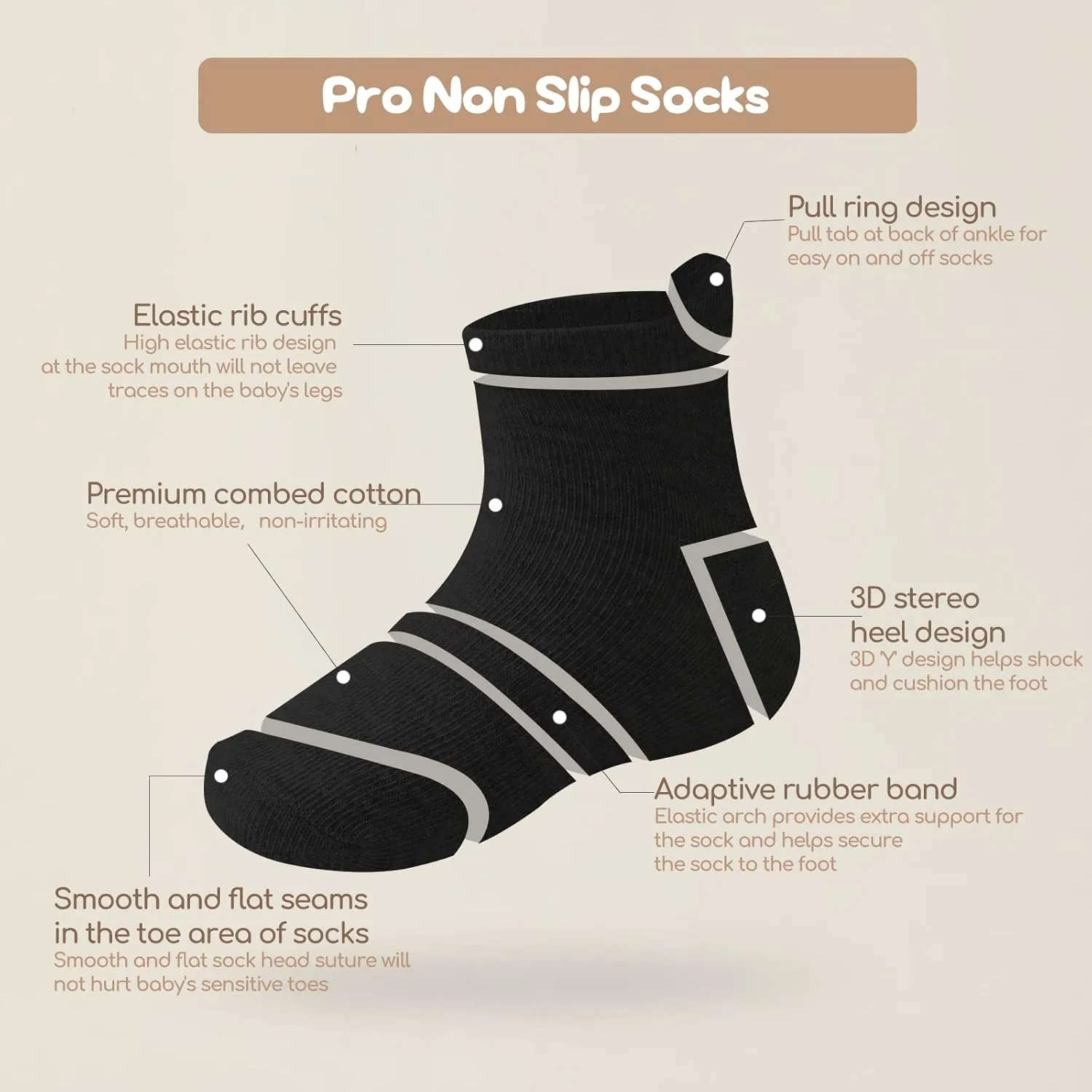 Non Slip Grip Ankle Baby Socks 12 Pack for Toddler Boys and Girls Kids,Infant Cute Cotton Baby Socks