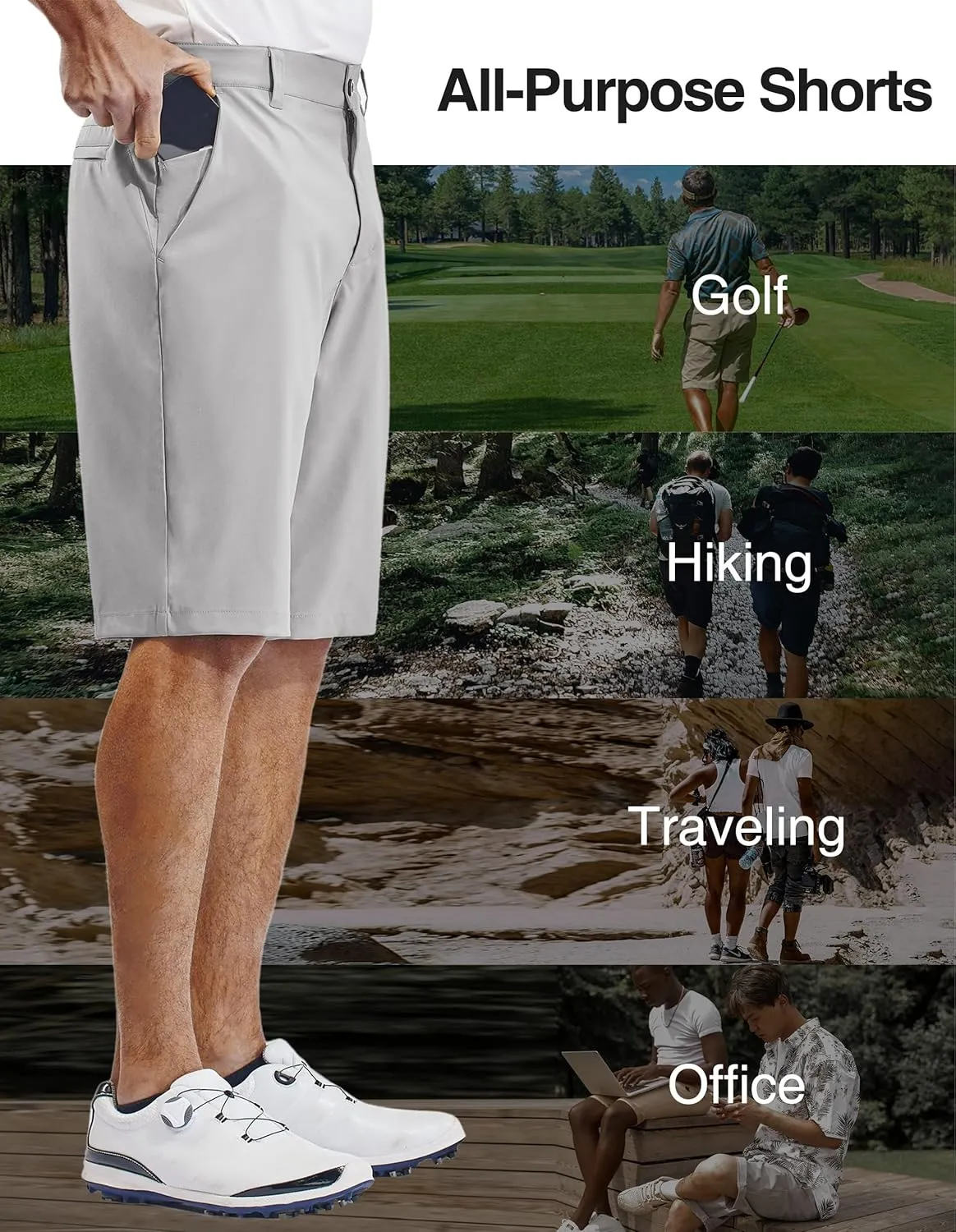 PULI Mens Golf Hiking Shorts Lightweight Casual Dress 12" Inseam Work Stretch Travel Hybrid Quick Drying with Pockets