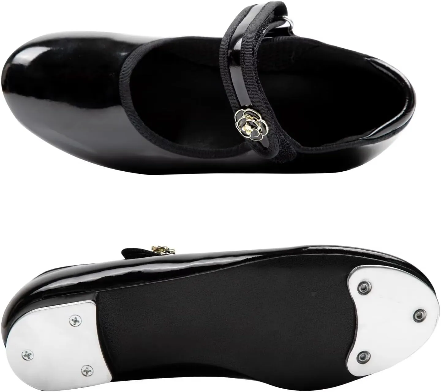Tap Dance Shoe with Flower Buckle for Girls,Easy to Put on and take Off Design