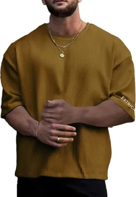 Verdusa Men's Casual Oversized Shirt Drop Shoulder Loose Fit Cropped Tops Half Sleeve T Shirts