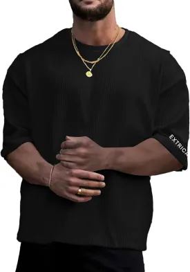 Verdusa Men's Casual Oversized Shirt Drop Shoulder Loose Fit Cropped Tops Half Sleeve T Shirts