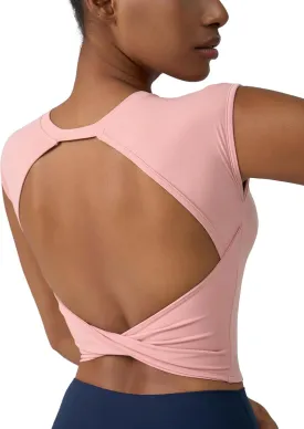 Women's Workout Athletic Shirts Sexy Open Back Sports Bra Tank Top Casual Tight T Shirts with Built in Bra